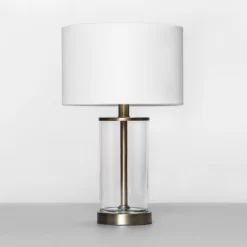 Fillable Accent With USB Table Lamp Brass - Threshold™: Modern Glass Nightstand Lamp, ETL Listed, No Bulb Included