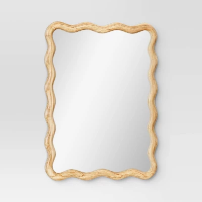 24"x 30" Scalloped Wall Mirror Natural Wood - Threshold™: Modern Style, Rectangle Shape, Wood Frame, Wall Mount 2 24"x 30" Scalloped Wall Mirror Natural Wood - Threshold™: Modern Style, Rectangle Shape, Wood Frame, Wall Mount - Image 2