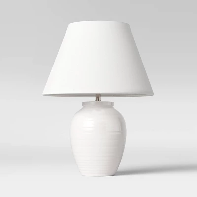 16.5"x13" Turned Ceramic Table Lamp White - Threshold™: Modern Accent, Linen Shade, No Assembly Required 1 16.5"x13" Turned Ceramic Table Lamp White - Threshold™: Modern Accent, Linen Shade, No Assembly Required