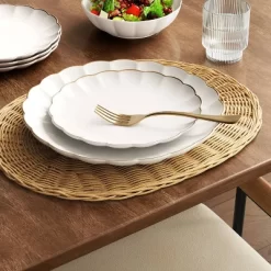 8.125" Stoneware Scalloped Salad Plate Gold Rim - Threshold™