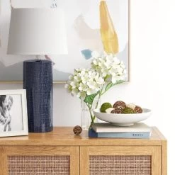 Linen Textured Ceramic Large Lamp Base Dark Blue - Threshold™