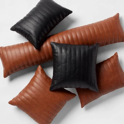 Faux Leather Channel Stitch Decorative Throw Pillow Collection - Threshold™ 1 Faux Leather Channel Stitch Decorative Throw Pillow Collection - Threshold™