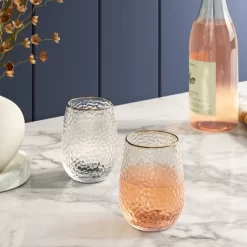 15.88oz Stemless Wine With Hammered And Gold Rim - Threshold™