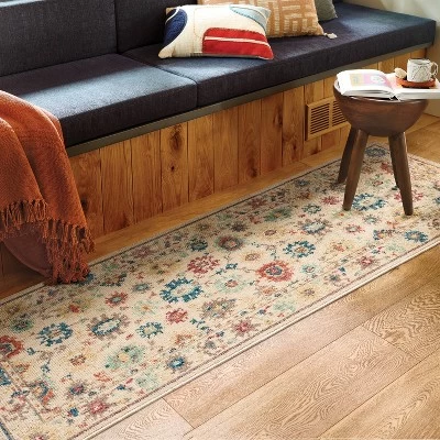 28"x84" Floral Persian Washable Runner Rug Ivory - Threshold™ 1 28"x84" Floral Persian Washable Runner Rug Ivory - Threshold™
