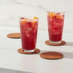 4pk Faux Leather Coasters - Threshold™: Brown Polyethylene Cup & Table Drink Coasters, Traditional Style, 4"x4"