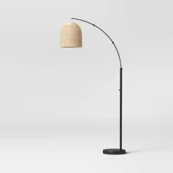 82"x13" Addison Arc Floor Lamp With Natural Rattan Shade - Threshold™: Curved Metal, ETL Listed
