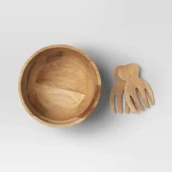 3pc Wood Salad Bowl Set With Utensils - Threshold™: Large Round Serving Bowl, Natural Brown -Haven Home Store GUEST 3ac80717 9c3e 47a1 8a8d 9aa715db03b6