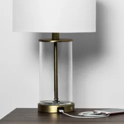 Fillable Accent With USB Table Lamp Brass - Threshold™: Modern Glass Nightstand Lamp, ETL Listed, No Bulb Included -Haven Home Store GUEST 4230aee3 786a 4bde a46a 8ba460f4ad48 1