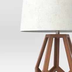 Large Wood Geo Assembled Table Lamp Brown - Threshold™: No Assembly, UL Listed, Cotton Shade -Haven Home Store GUEST 4e826a9e 70e6 444a b5c1 561396ae69fb