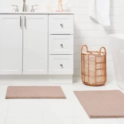 2pk Fuzzy Foam Bath Rug Brown - Threshold™