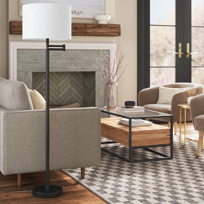 Metal Column Swing Arm Floor Lamp Black/White - Threshold™ 2 Metal Column Swing Arm Floor Lamp Black/White - Threshold™ - Image 2