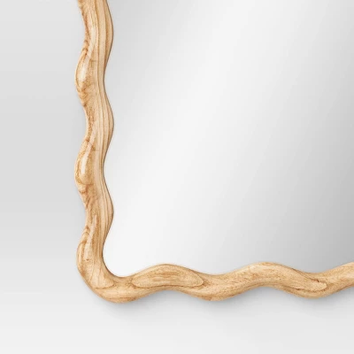 24"x 30" Scalloped Wall Mirror Natural Wood - Threshold™: Modern Style, Rectangle Shape, Wood Frame, Wall Mount 3 24"x 30" Scalloped Wall Mirror Natural Wood - Threshold™: Modern Style, Rectangle Shape, Wood Frame, Wall Mount - Image 3