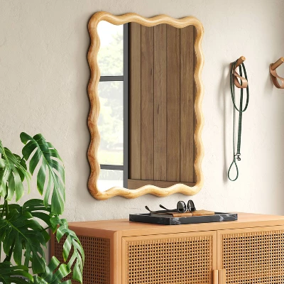 24"x 30" Scalloped Wall Mirror Natural Wood - Threshold™: Modern Style, Rectangle Shape, Wood Frame, Wall Mount 1 24"x 30" Scalloped Wall Mirror Natural Wood - Threshold™: Modern Style, Rectangle Shape, Wood Frame, Wall Mount