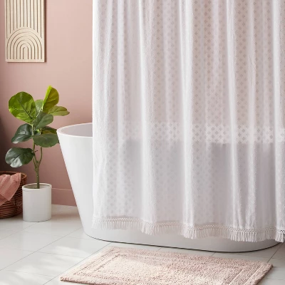 Textured Crochet Trim Shower Curtain White - Threshold™ 1 Textured Crochet Trim Shower Curtain White - Threshold™
