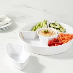 6pc Melamine 5-Section Serving Platter White - Threshold™: Divided Tray, Veggie & Serving Dish, Dishwasher Safe