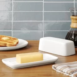 2pc Porcelain Butter Dish White - Threshold™: Butter Holder, Microwave & Dishwasher Safe, 4 Volume Capacity