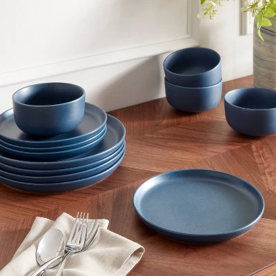 12pc Stoneware Tilley Dinnerware Set Blue - Threshold™: Solid Dish Set, Microwave & Dishwasher-Safe, Service For 4 1 12pc Stoneware Tilley Dinnerware Set Blue - Threshold™: Solid Dish Set, Microwave & Dishwasher-Safe, Service For 4