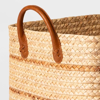 Braided Water Hyacinth Basket With Faux Leather Handles - Threshold™ 2 Braided Water Hyacinth Basket With Faux Leather Handles - Threshold™ - Image 2