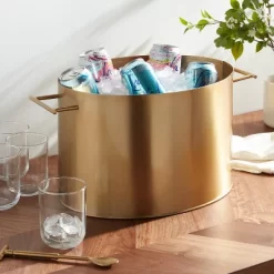 Metal Oval Beverage Tub Gold - Threshold™: Stainless Steel Drink & Ice Bucket, 14.5L Capacity, Cold Beverage Server