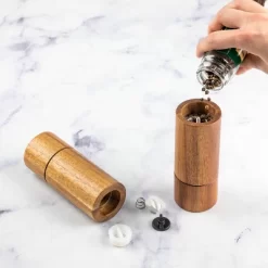 2pc Acacia Round Salt Shaker & Pepper Grinder Set - Threshold™: Brown Spice Mills, 5" Height, 63 Volume Capacity -Haven Home Store GUEST 848a00e3 a949 40a4 97b7 c91d8ffc226b