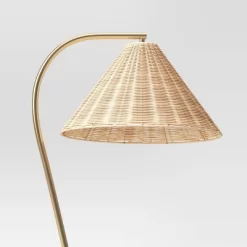 Gooseneck Floor Lamp With Natural Shade Brass - Threshold™: Adjustable, Rattan Shade, ETL Listed, Metal Base -Haven Home Store GUEST 88390ce5 6f99 4759 8590 a08074c6f149