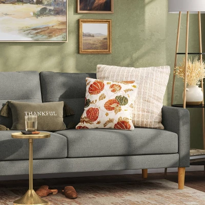 Thankful Embroidered Herringbone Lumbar Throw Pillow Dark Green - Threshold™ 1 Thankful Embroidered Herringbone Lumbar Throw Pillow Dark Green - Threshold™