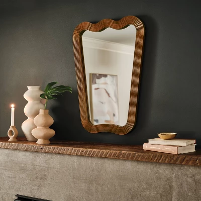 22"x30" Ribbed Wood Wall Mirror - Threshold™ 1 22"x30" Ribbed Wood Wall Mirror - Threshold™
