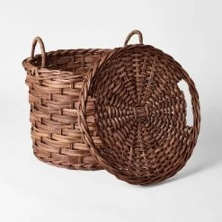 Round Chunky Straight Rattan Basket Dark Brown - Threshold™ Designed With Studio McGee -Haven Home Store GUEST 9065f204 cc65 411c bfd3 12faea08d503