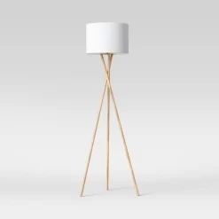 59"x18.5" Modern Tripod Floor Lamp Natural - Threshold™: Linen Shade, Metal Body, ETL Listed, 3-Way Switch