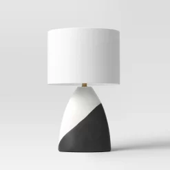 20.5"x12.5" Modern Table Lamp Black/White - Threshold™: Ceramic Base, Linen Shade, UL Listed, No Assembly Required
