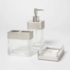 Rectangle Glass With Metal Soap/Lotion Dispenser Clear - Threshold™ 5 Rectangle Glass With Metal Soap/Lotion Dispenser Clear - Threshold™ -Haven Home Store GUEST a74ab62a 4a5e 43fc b643 615160d0a4f1