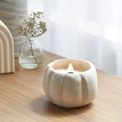 12oz Brushed Abstract Pumpkin Ceramic With Woodwick And Dustcover Acorn + Black Pine Candle - Threshold™
