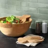 3pc Wood Salad Bowl Set With Utensils - Threshold™: Large Round Serving Bowl, Natural Brown