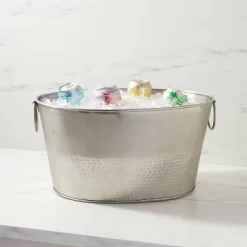 23.5L Stainless Steel Hammered Metal Oval Beverage Tub - Threshold™