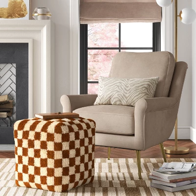 Checkerboard Pouf Mustard/Cream - Threshold™ 1 Checkerboard Pouf Mustard/Cream - Threshold™