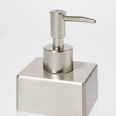 Rectangle Glass With Metal Soap/Lotion Dispenser Clear - Threshold™ 2 Rectangle Glass With Metal Soap/Lotion Dispenser Clear - Threshold™ - Image 2