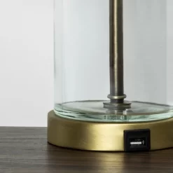 Fillable Accent With USB Table Lamp Brass - Threshold™: Modern Glass Nightstand Lamp, ETL Listed, No Bulb Included -Haven Home Store GUEST cde816b4 4d22 45b7 aad0 2e1664c1a18c 1