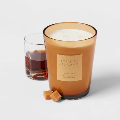 Colored Vase Glass With Dustcover Tobacco And Bergamot Candle Yellow - Threshold™ 2 Colored Vase Glass With Dustcover Tobacco And Bergamot Candle Yellow - Threshold™ - Image 2