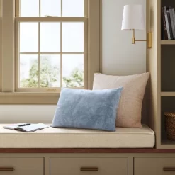 Oversize Washed Cotton Velvet Lumbar Throw Pillow Light Blue - Threshold™: Indoor Decorative Cushion, Hidden Zipper, Polyester Fill