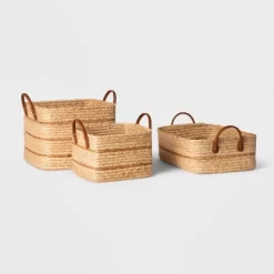 Braided Water Hyacinth Folio Basket With Faux Leather Handles - Threshold™: Storage & Organization, 11" Cube Compatible -Haven Home Store GUEST d2a7e94d 2b53 4d00 8032 bef5d1cb57a0