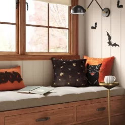 Fierce Cat Applique Cotton Velvet Square Halloween Throw Pillow - Threshold™