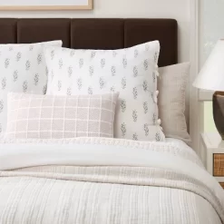 Oblong Woven Grid Decorative Throw Pillow Light Beige - Threshold™ Designed With Studio McGee: Cotton Ribbed, Indoor Rectangle Cushion