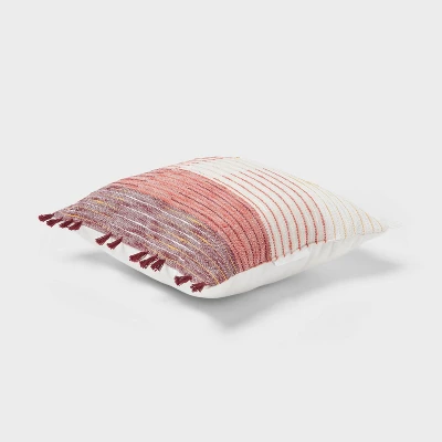 Woven Linework Dec Pillow Oblong Ivory/Plum Red/Dark Salmon Orange - Threshold™: Cotton Fabric, Indoor Decorative Accessory 2 Woven Linework Dec Pillow Oblong Ivory/Plum Red/Dark Salmon Orange - Threshold™: Cotton Fabric, Indoor Decorative Accessory - Image 2