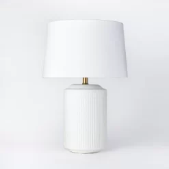 24"x16" Ceramic Assembled Table Lamp White - Threshold™ Designed With Studio McGee: Ribbed Design, Dimmable, UL Listed