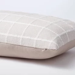 Oblong Woven Grid Decorative Throw Pillow Light Beige - Threshold™ Designed With Studio McGee: Cotton Ribbed, Indoor Rectangle Cushion -Haven Home Store GUEST e0a5a835 1d1f 44e1 8c33 7751ce5df7fc