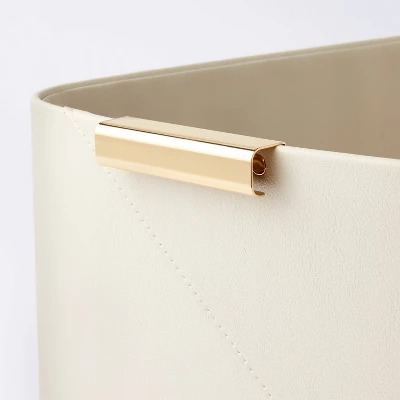 Faux Leather Folio Bin With Metal Handles Ivory - Threshold™: Decorative Storage Basket, Rectangle, Spot Clean 2 Faux Leather Folio Bin With Metal Handles Ivory - Threshold™: Decorative Storage Basket, Rectangle, Spot Clean - Image 2