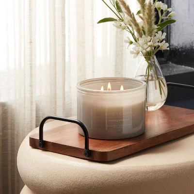 14oz Lidded Gray Glass Jar Crackling Wooden 3-Wick Candle With Clear Label Rose + Cedar - Threshold™ 1 14oz Lidded Gray Glass Jar Crackling Wooden 3-Wick Candle With Clear Label Rose + Cedar - Threshold™