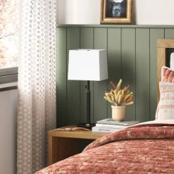 22.5"x7" Square Base Stick Lamp With USB Black - Threshold™: Modern Desk Lighting, ETL Listed, Linen Shade -Haven Home Store GUEST ed669ed4 2d4a 479b 83f1 445a6085ab41