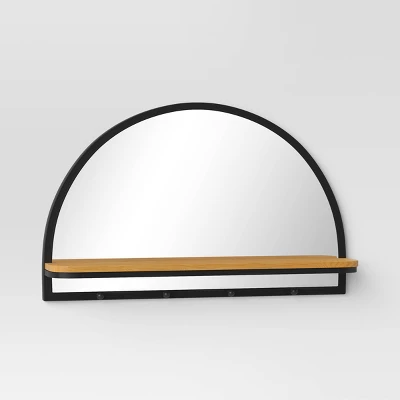 24"x15" Arch Wall Mirror With Shelf And Pegs Brown/Black - Threshold™: Modern Style, Horizontal Orientation, Includes Mounting Hardware 2 24"x15" Arch Wall Mirror With Shelf And Pegs Brown/Black - Threshold™: Modern Style, Horizontal Orientation, Includes Mounting Hardware - Image 2
