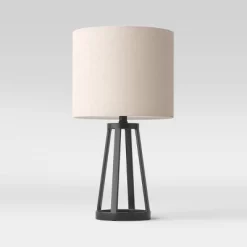 Medium Modern Industrial Assembled Table Lamp Black - Threshold™: UL Listed, Cotton-Linen Shade, Metal Body, No Bulb Included -Haven Home Store GUEST efa66634 4d97 4129 8a6a 512cfcfb59c4
